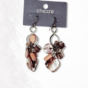 Chico's Peach and Shell Cluster Dangle Earrings